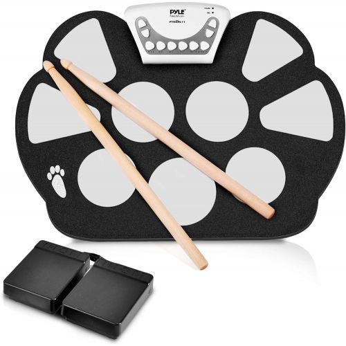  [아마존베스트]Pyle Electronic Roll Up MIDI Drum Kit - W/ 9 Electric Drum Pads, Foot Pedals, Drumsticks, & Power Supply Tabletop Roll Up Drum Kit | Loaded W/ Drum Electric Kits & Songs - Pyle PTE