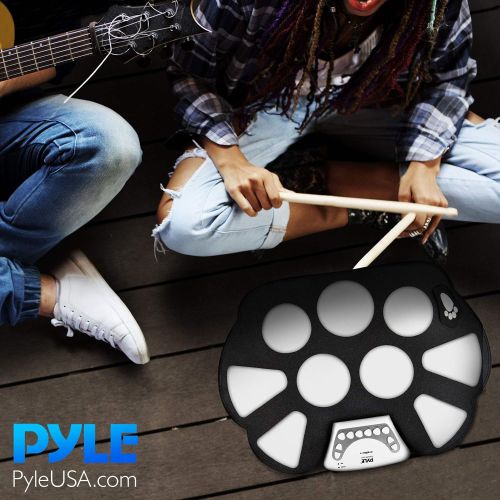  [아마존베스트]Pyle Electronic Roll Up MIDI Drum Kit - W/ 9 Electric Drum Pads, Foot Pedals, Drumsticks, & Power Supply Tabletop Roll Up Drum Kit | Loaded W/ Drum Electric Kits & Songs - Pyle PTE