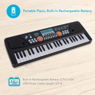 [아마존베스트]Digital Electronic Musical Keyboard - Kids Learning Keyboard 49 Keys Portable Electric Piano w/ Drum Pad, Recording, Rechargeable Battery, Microphone - Pyle PKBRD4112