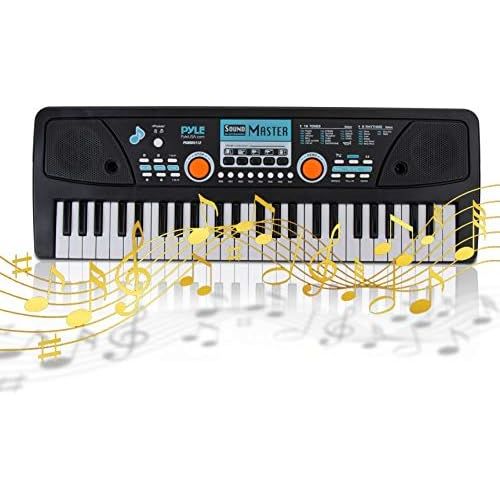  [아마존베스트]Digital Electronic Musical Keyboard - Kids Learning Keyboard 49 Keys Portable Electric Piano w/ Drum Pad, Recording, Rechargeable Battery, Microphone - Pyle PKBRD4112