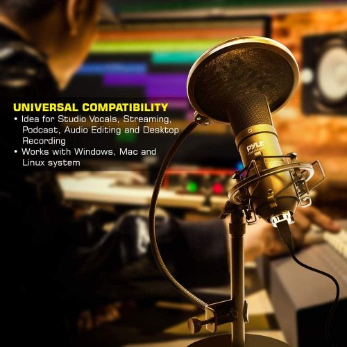  [아마존베스트]Pyle USB Microphone Podcast Recording Kit - Audio Cardioid Condenser Mic w/ Desktop Stand and Pop Filter - For Gaming PS4, Streaming, Podcasting, Studio, Youtube, Works w/ Windows Mac P