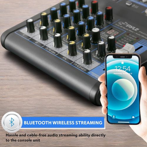  [아마존베스트]Pyle Professional Audio Mixer Sound Board Console System Interface 4 Channel Digital USB Bluetooth MP3 Computer Input 48V Phantom Power Stereo DJ Studio Streaming FX 16-Bit DSP pro