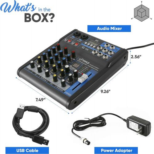  [아마존베스트]Pyle Professional Audio Mixer Sound Board Console System Interface 4 Channel Digital USB Bluetooth MP3 Computer Input 48V Phantom Power Stereo DJ Studio Streaming FX 16-Bit DSP pro