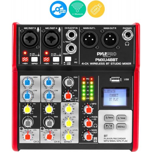  [아마존베스트]Pyle Sound 4 Channel Bluetooth Compatible Professional Portable Digital DJ Console W/USB Mixer Audio Interface-Mixing Boards for Studio Recording PMXU48BT.5