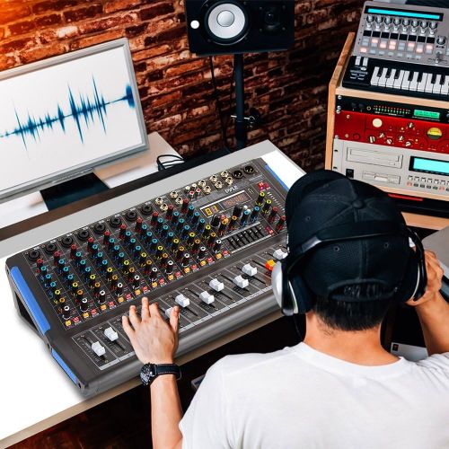  [아마존베스트]Pyle 12-Channel Bluetooth Studio Audio Mixer - DJ Sound Controller Interface w/ USB Drive for PC Recording Input, RCA, XLR Microphone Jack, 48V Power, For Professional and Beginners-Pyl
