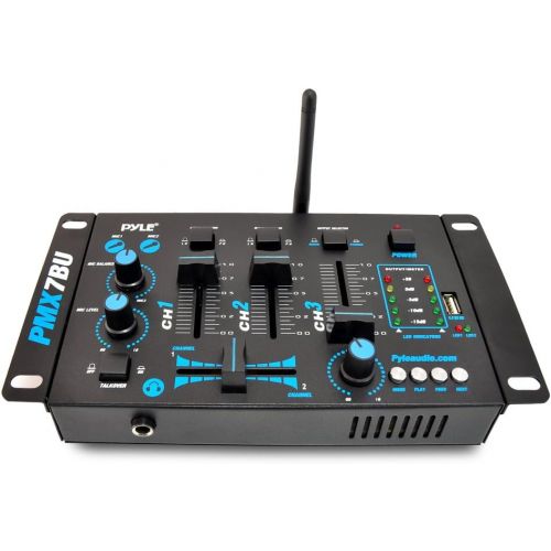  [아마존베스트]Pyle Wireless DJ Audio Mixer Machine - 3 Channel Bluetooth Compatible DJ Controller Sound Mixer System with Mic-Talkover, USB Reader, Dual RCA Phono/Line In, Microphone Input, Headphone