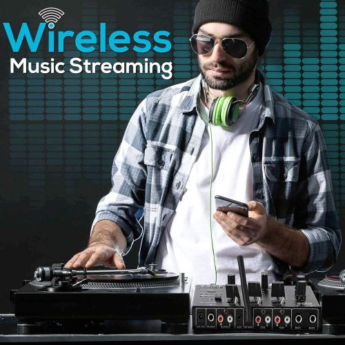 [아마존베스트]Wireless DJ Audio Mixer - 3 Channel Bluetooth Compatible DJ Controller Sound Mixer, Mic-Talkover, USB Reader, Dual RCA Phono/Line in, Microphone Input, Headphone Jack - Pyle PMX8BU