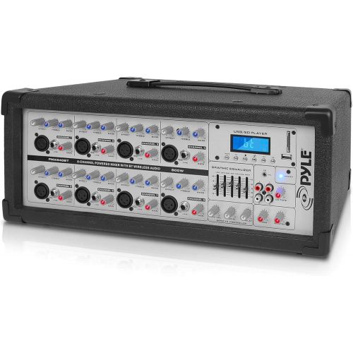  [아마존베스트]Pyle 8-Ch. Bluetooth Stage Powered Mixer - 800W Pro Audio Sound Mixer, MP3/USB/SD Readers, Aux(3.5mm) Input, RCA & 1/4 Effects Loop Connectors, Digital LCD Display, Built-in Cooling Fan