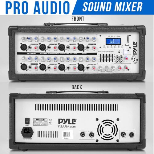  [아마존베스트]Pyle 8-Ch. Bluetooth Stage Powered Mixer - 800W Pro Audio Sound Mixer, MP3/USB/SD Readers, Aux(3.5mm) Input, RCA & 1/4 Effects Loop Connectors, Digital LCD Display, Built-in Cooling Fan