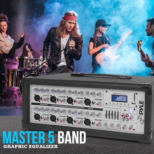  [아마존베스트]Pyle 8-Ch. Bluetooth Stage Powered Mixer - 800W Pro Audio Sound Mixer, MP3/USB/SD Readers, Aux(3.5mm) Input, RCA & 1/4 Effects Loop Connectors, Digital LCD Display, Built-in Cooling Fan