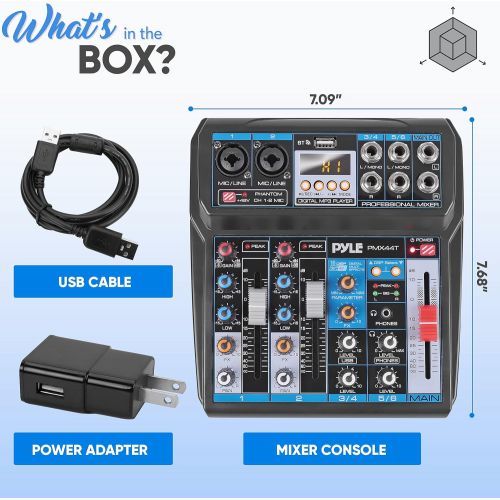  [아마존베스트]Pyle Professional Wireless DJ Audio Mixer - 6-Channel Bluetooth Compatible DJ Controller Sound Mixer w/DSP Effects, USB Audio Interface, Dual RCA in, XLR/1/4 Microphone in, Headphone Ja