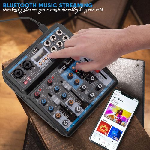  [아마존베스트]Pyle Professional Wireless DJ Audio Mixer - 6-Channel Bluetooth Compatible DJ Controller Sound Mixer w/DSP Effects, USB Audio Interface, Dual RCA in, XLR/1/4 Microphone in, Headphone Ja