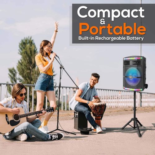  [아마존베스트]Pyle Portable Bluetooth PA Speaker System - 600W Bluetooth Speaker Portable PA System W/Rechargeable Battery 1/4 Microphone in, Party Lights, MP3/USB SD Card Reader, Rolling Wheels