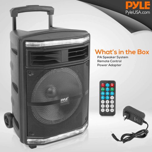  [아마존베스트]Pyle Portable Bluetooth PA Speaker System - 600W Bluetooth Speaker Portable PA System W/Rechargeable Battery 1/4 Microphone in, Party Lights, MP3/USB SD Card Reader, Rolling Wheels