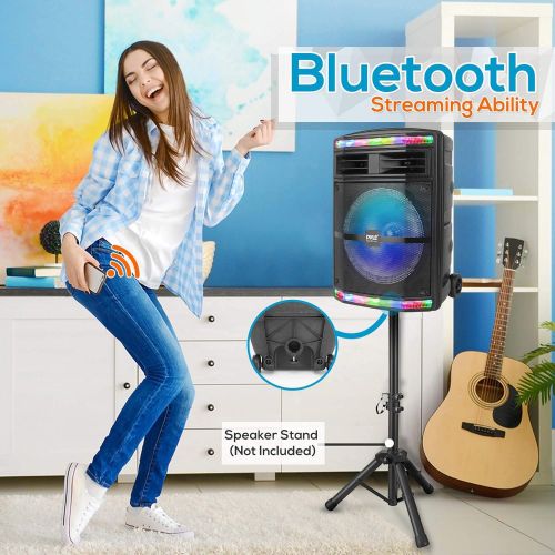  [아마존베스트]Pyle Portable Bluetooth PA Speaker System - 600W Bluetooth Speaker Portable PA System W/Rechargeable Battery 1/4 Microphone in, Party Lights, MP3/USB SD Card Reader, Rolling Wheels