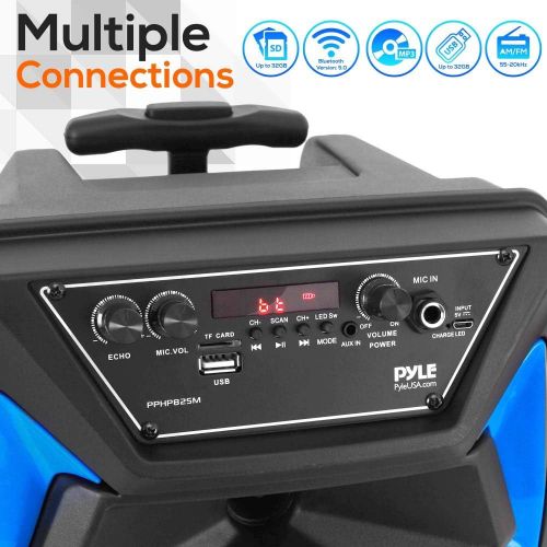  [아마존베스트]Pyle Bluetooth PA Speaker & Microphone System - Portable Karaoke Speaker with Wired Mic, Built-in LED Party Lights, FM Radio, MP3/USB/Micro SD Readers, Speaker Stand (8’’ Subwoofer, 400