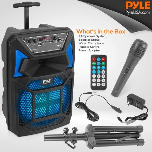  [아마존베스트]Pyle Bluetooth PA Speaker & Microphone System - Portable Karaoke Speaker with Wired Mic, Built-in LED Party Lights, FM Radio, MP3/USB/Micro SD Readers, Speaker Stand (8’’ Subwoofer, 400