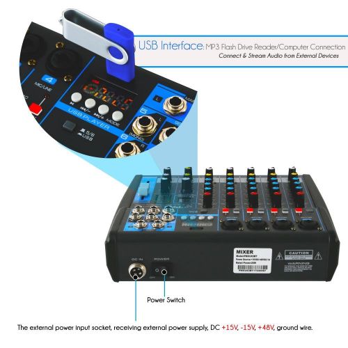  Pyle Professional Audio Mixer Sound Board Console - Desk System Interface with 6 Channel, USB, Bluetooth, Digital MP3 Computer Input, 48V Phantom Power, Stereo DJ Streaming & FX16