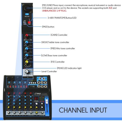  Pyle Professional Audio Mixer Sound Board Console - Desk System Interface with 6 Channel, USB, Bluetooth, Digital MP3 Computer Input, 48V Phantom Power, Stereo DJ Streaming & FX16