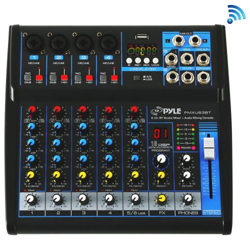  Pyle Professional Audio Mixer Sound Board Console - Desk System Interface with 6 Channel, USB, Bluetooth, Digital MP3 Computer Input, 48V Phantom Power, Stereo DJ Streaming & FX16