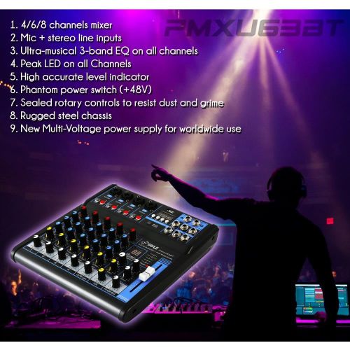  Pyle Professional Audio Mixer Sound Board Console - Desk System Interface with 6 Channel, USB, Bluetooth, Digital MP3 Computer Input, 48V Phantom Power, Stereo DJ Streaming & FX16