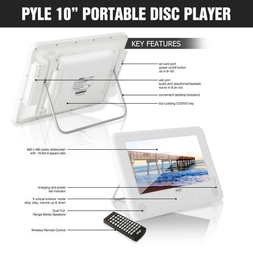  Pyle 10.1 Portable DVD Player IP67 Waterproof Car Headrest Backseat Mobile Marine with Ultra-Thin TFT HD Screen USBSD Readers | Headphone Jack (PLMRDV104)