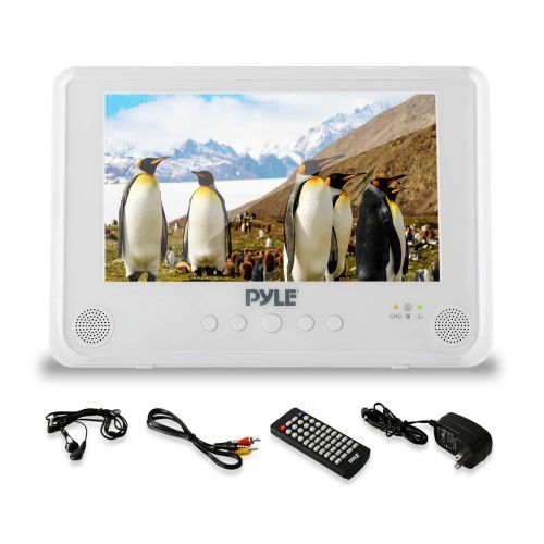  Pyle Portable Waterproof Multimedia Disc Player - 9inch Screen White Digital Audio Video Player w Dual Stereo Speakers, CD DVD Tray, RCA, USB, Rechargeable Battery, Headphone, Remote -