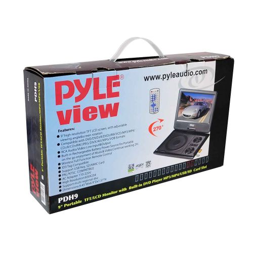  Pyle 9” Portable DVD CD Player - High Resolution TFT Swivel Angle Foldable Display Screen Built-in Rechargeable Battery USBSD Card Readers 32GB Memory & Multimedia Support w Remote Co
