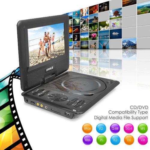  Pyle 9” Portable DVD CD Player - High Resolution TFT Swivel Angle Foldable Display Screen Built-in Rechargeable Battery USBSD Card Readers 32GB Memory & Multimedia Support w Remote Co