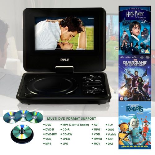  Pyle 9” Portable DVD CD Player - High Resolution TFT Swivel Angle Foldable Display Screen Built-in Rechargeable Battery USBSD Card Readers 32GB Memory & Multimedia Support w Remote Co