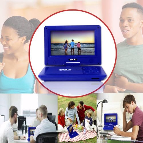  Upgraded 2017 Pyle 9 Inch Portable Travel DVD Player, Use as Car CD DVD Player, Rechargeable Battery, USBSD, Headphone Jack, Includes Remote Control, Car Charger, Travel Bag Blue