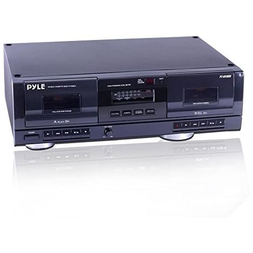  Pyle Dual Stereo Cassette Tape Deck - Clear Audio Double Player Recorder System w MP3 Music Converter, RCA for Recording, Dubbing, USB, Retro Design - For Standard  CrO2 Tapes, Home U