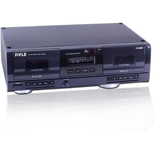  Pyle Dual Stereo Cassette Tape Deck - Clear Audio Double Player Recorder System w MP3 Music Converter, RCA for Recording, Dubbing, USB, Retro Design - For Standard  CrO2 Tapes, Home U
