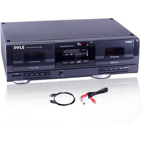  Pyle Dual Stereo Cassette Tape Deck - Clear Audio Double Player Recorder System w MP3 Music Converter, RCA for Recording, Dubbing, USB, Retro Design - For Standard  CrO2 Tapes, Home U