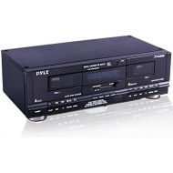 Pyle Home Digital Tuner Dual Cassette Deck | Media Player | Music Recording Device with RCA Cables | Switchable Rack Mounting Hardware | CrO2 Tape Selector | Included 3 Digit Tape