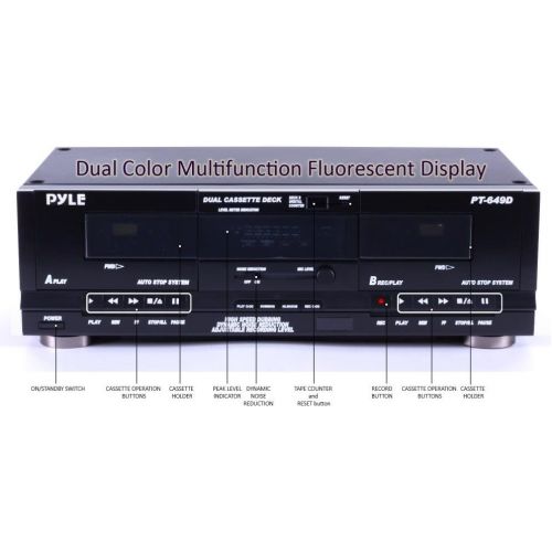  Pyle Home Digital Tuner Dual Cassette Deck | Media Player | Music Recording Device with RCA Cables | Switchable Rack Mounting Hardware | CrO2 Tape Selector | Included 3 Digit Tape