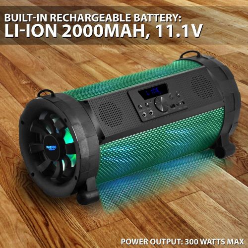  Pyle Bluetooth Boombox Street Blaster Stereo Speaker - Portable Wireless 300 Watt Power FM Radio  MP3 System w Remote, LED Lights & Rechargeable battery - PBMSPG190