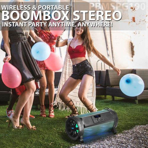  Pyle Bluetooth Boombox Street Blaster Stereo Speaker - Portable Wireless 300 Watt Power FM Radio  MP3 System w Remote, LED Lights & Rechargeable battery - PBMSPG190