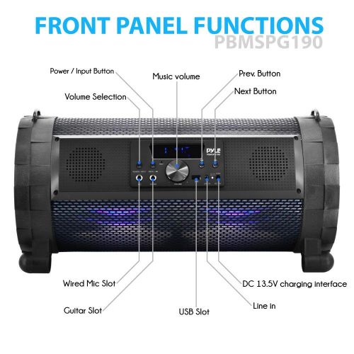  Pyle Bluetooth Boombox Street Blaster Stereo Speaker - Portable Wireless 300 Watt Power FM Radio  MP3 System w Remote, LED Lights & Rechargeable battery - PBMSPG190