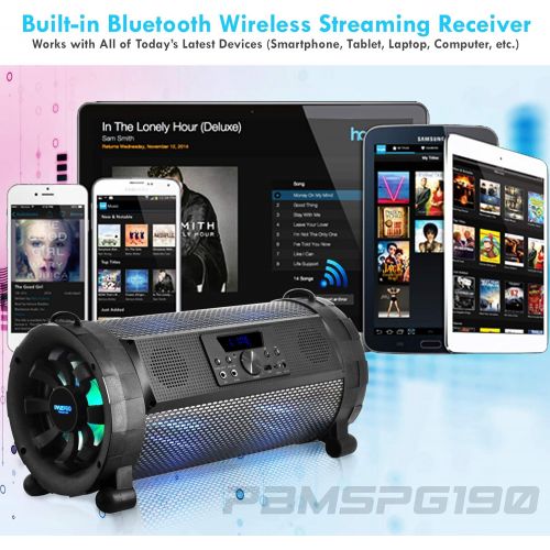  Pyle Bluetooth Boombox Street Blaster Stereo Speaker - Portable Wireless 300 Watt Power FM Radio  MP3 System w Remote, LED Lights & Rechargeable battery - PBMSPG190