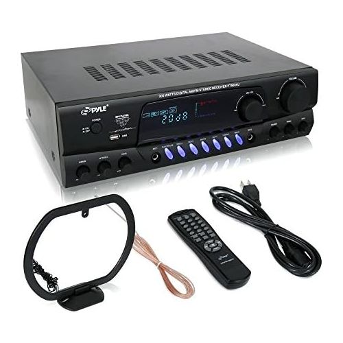  Pyle 300 Watt Home Audio Power Amplifier - Stereo Receiver wUSB, AM FM Tuner, 2 Microphone Input wEcho for Karaoke, Great Addition To Your Home Entertainment Speaker System - PT5