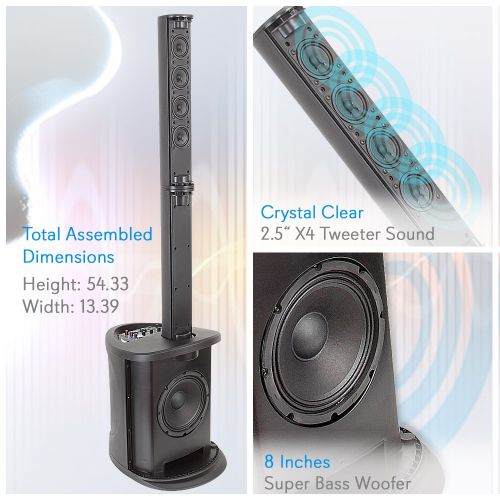  Pyle Digital Audio Speaker Tower Amplifier - 400 Watt Floor Standing Wireless Stereo Stage Tower Speaker System with 8 Subwoofer, 2.5 Tweeters, Bluetooth - For Home Theater  Outdoor -