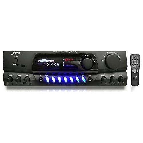  Pyle PYLE PT265BT Bluetooth 200W Digital Receiver Amplifier for Karaoke Mixing with Two Microphone Inputs & Four Speaker Outputs