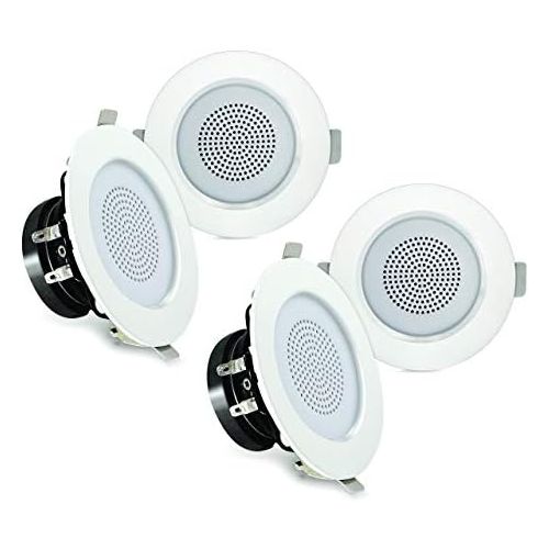  Pyle 3” Bluetooth Flush Mount In-Wall In-Ceiling 2-Way Home Speaker System Built-in LED Lights Aluminum Housing Spring Loaded Clips Polypropylene Cone & Tweeter Stereo 200W, Set of