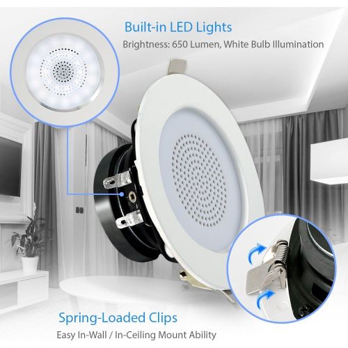  Pyle 3” Bluetooth Flush Mount In-Wall In-Ceiling 2-Way Home Speaker System Built-in LED Lights Aluminum Housing Spring Loaded Clips Polypropylene Cone & Tweeter Stereo 200W, Set of