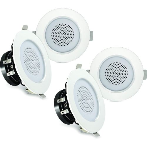  Pyle 3” Bluetooth Flush Mount In-Wall In-Ceiling 2-Way Home Speaker System Built-in LED Lights Aluminum Housing Spring Loaded Clips Polypropylene Cone & Tweeter Stereo 200W, Set of