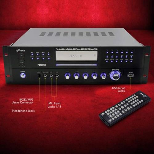  Pyle Home Theater Preamplifier Receiver, AudioVideo System, CDDVD Player, AMFM Radio, MP3USB Reader, 1000 Watt