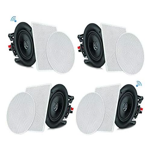  Pyle 5.25” 4 Bluetooth Flush Mount In-wall In-ceiling 2-Way Speaker System Quick Connections Changeable RoundSquare Grill Polypropylene Cone & Tweeter Stereo Sound 4 Ch Amplifier