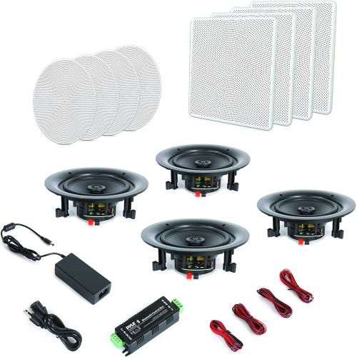  Pyle 5.25” 4 Bluetooth Flush Mount In-wall In-ceiling 2-Way Speaker System Quick Connections Changeable RoundSquare Grill Polypropylene Cone & Tweeter Stereo Sound 4 Ch Amplifier