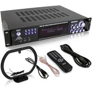 Pyle 4-Channel Home Audio Power Amplifier - w 70V Output - 1000 Watt Rack Mount Stereo Receiver w AM FM Tuner, Headphone, Microphone Input for Karaoke, Great for Commercial Entertainm